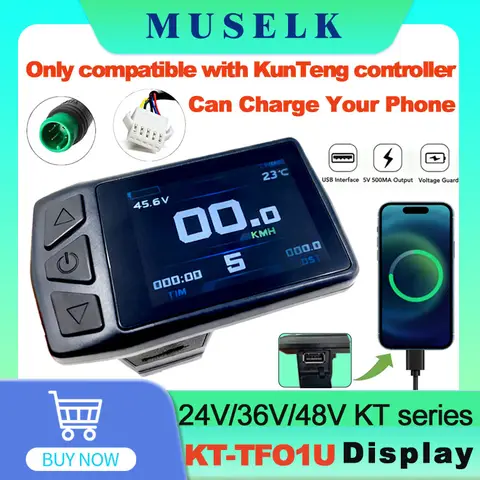 KT TF01U affichage adapté au contrôleur KT avec Port de chargement USB 24 V/36 V/48 V vélo électrique couleur LCD TFT affichage Ebike Par