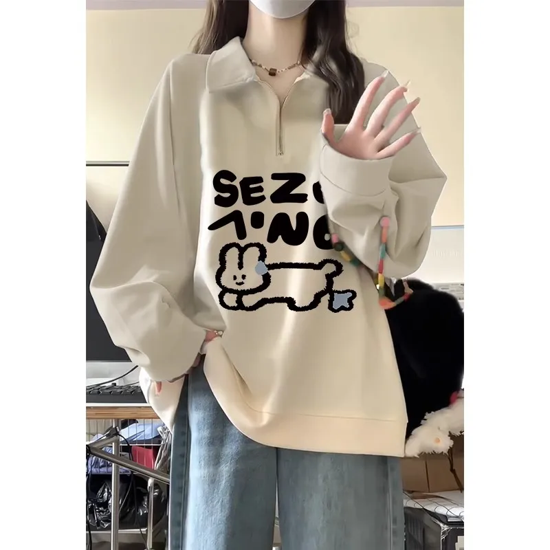 

2024 New Sweet Women Sudadera Mujer Vintage Half Zipper Hoodies Preppy Style Raglan Sleeve Y2k Sweatshirts Kawaii Mid Length 90s