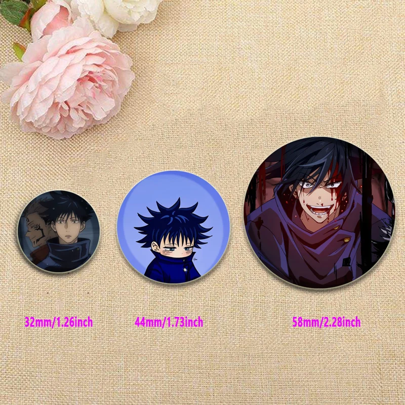 Fushiguro Megumi Tinplate Pins Round Cartoon Brooches for Backpack Cothes Accessories Anime Collection Badge Hat Decoration