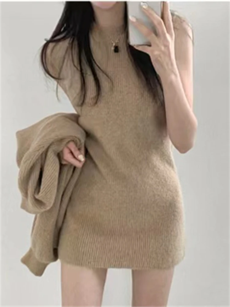 Women Sweater Winter 2 Piece Sets Elegnat Knitted Suits Female Sweaters Vintage Womens Dress High Waist Autumn Vintage Vestidos