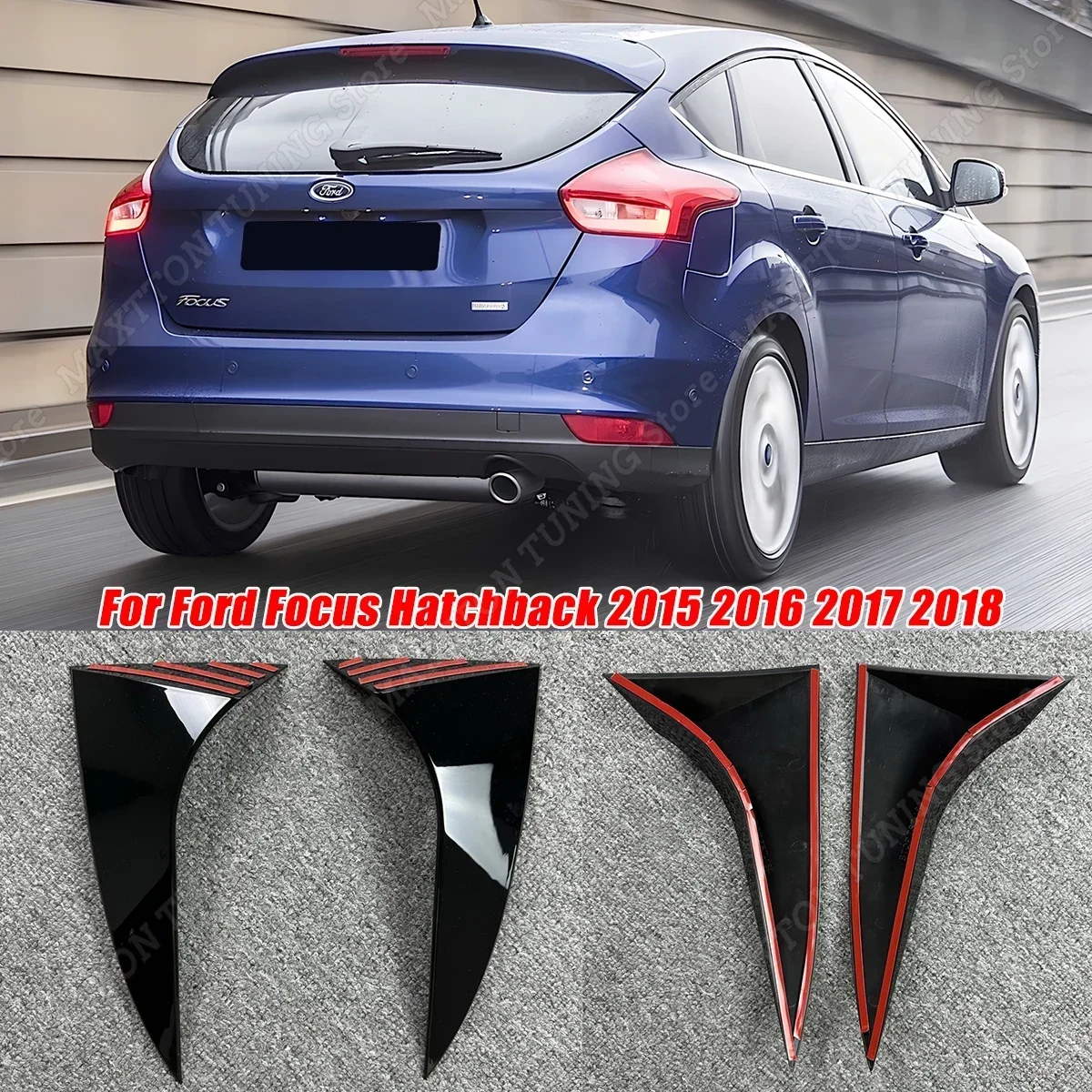 2Pcs Gloss Black For Ford Focus Hatchback Rear Window Spoiler Side Wing Trim Canard Cover Stickers Splitter 2015 2016 2017 2018