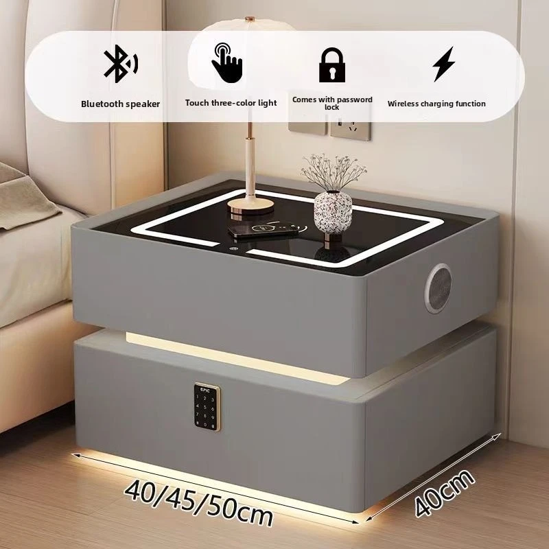 

2025 Smart Nightstand with Wireless Charging Solid Wood Bedside Table Modern Bedroom Storage Cabinet High End Home Furniture