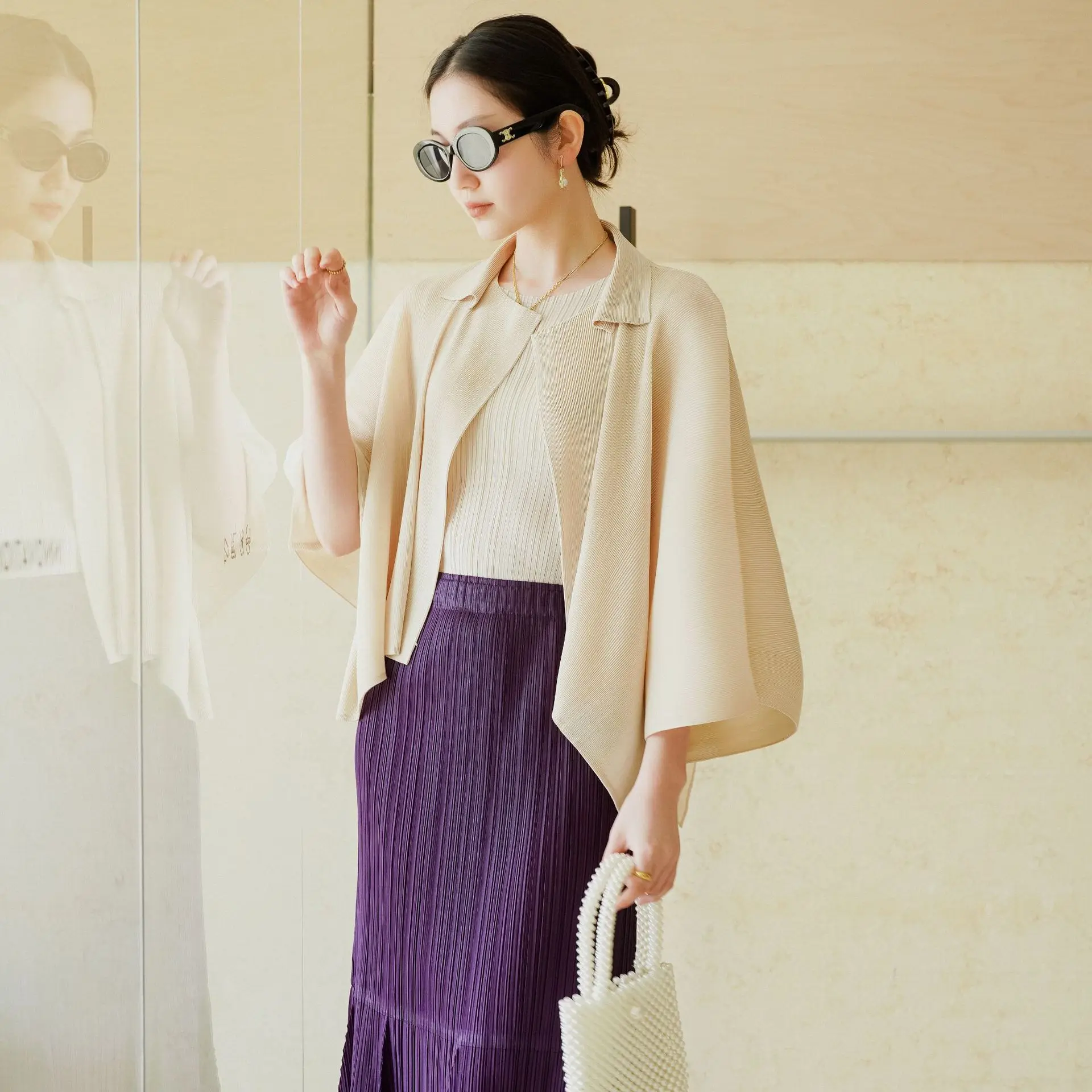 Miyake Autumn Spring New Women's Solid Color High-end Pleated Designer High-end Pleat Light Luxury Elegant Fashion Shawl Jacket