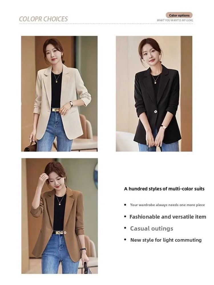 Fleur de cerisier couleur femmes décontracté Sle ort costume Jaet automne printemps saison Faionable Ele dame petite taille