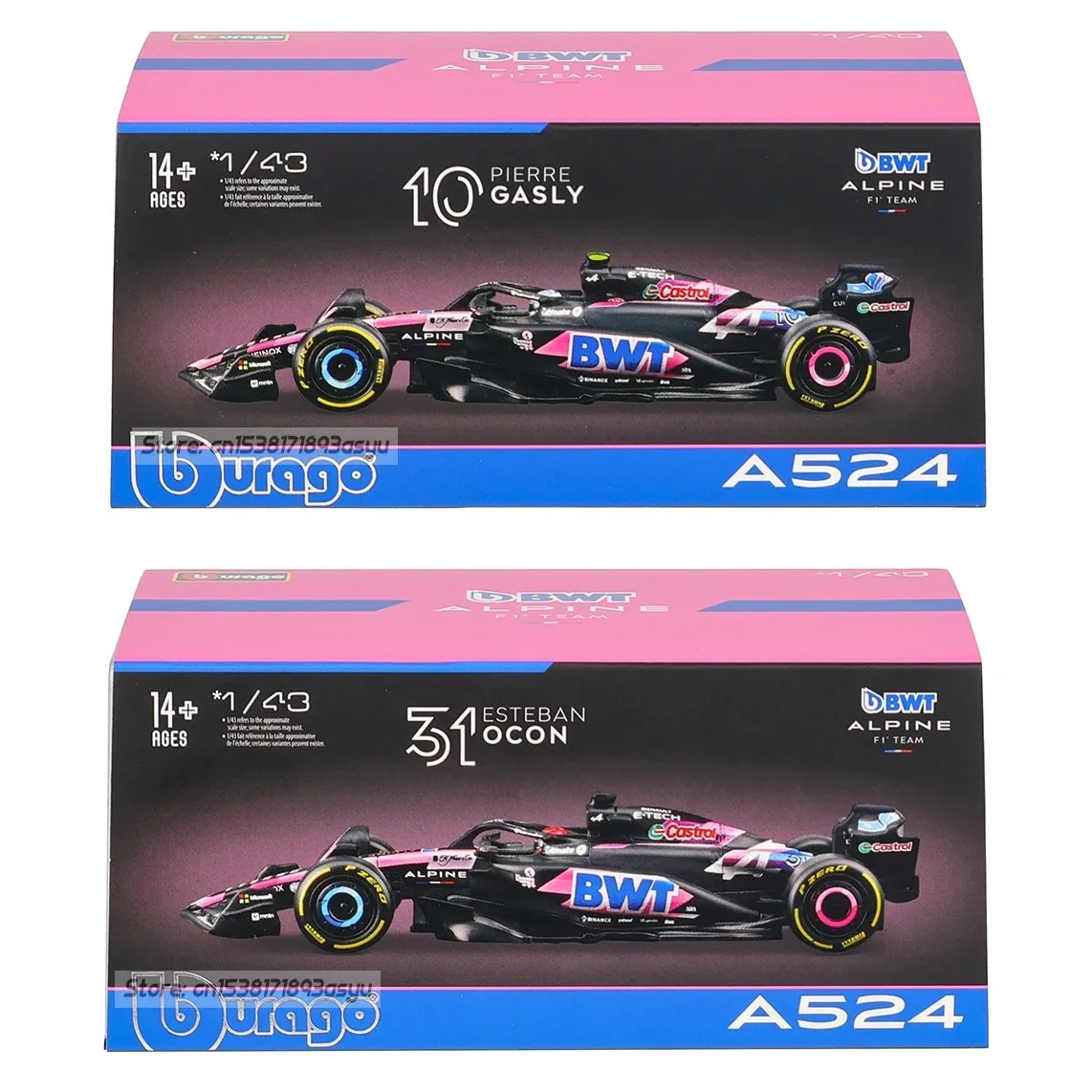 부라고 1:43 알파인 F1 팀 2024 A524 10 #   피에르 가슬리 31 #   Esteban Ocon 합금 자동차 모델 장난감 시리즈 컬렉션 선물 다이캐스트