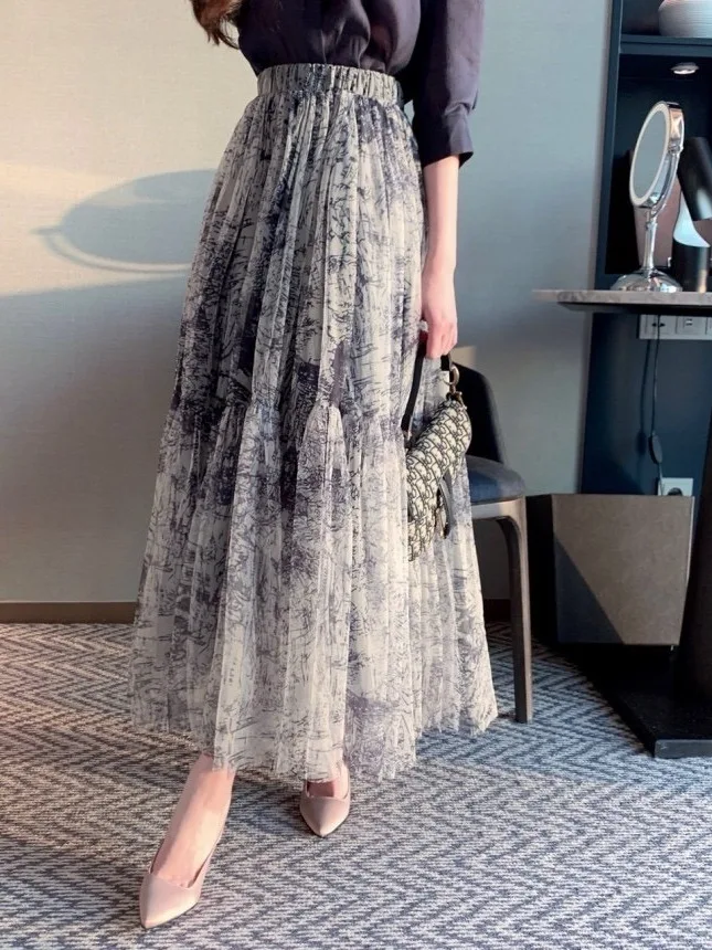 

High Waist Slimming Floral Print Midi Skirt for Women Chic Vintage Ele Design Summer Season Other Material 00%
