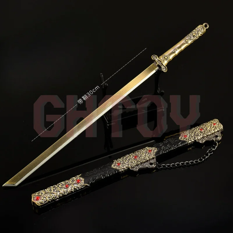 30 ซม./11.81in จีน Animation อุปกรณ์ต่อพ่วงทั่วไปดาบอาวุธรุ่น Tang ดาบโลหะ Sheathed ดาบหัตถกรรมเครื่องประดับของเล่นเด็กของขวัญ