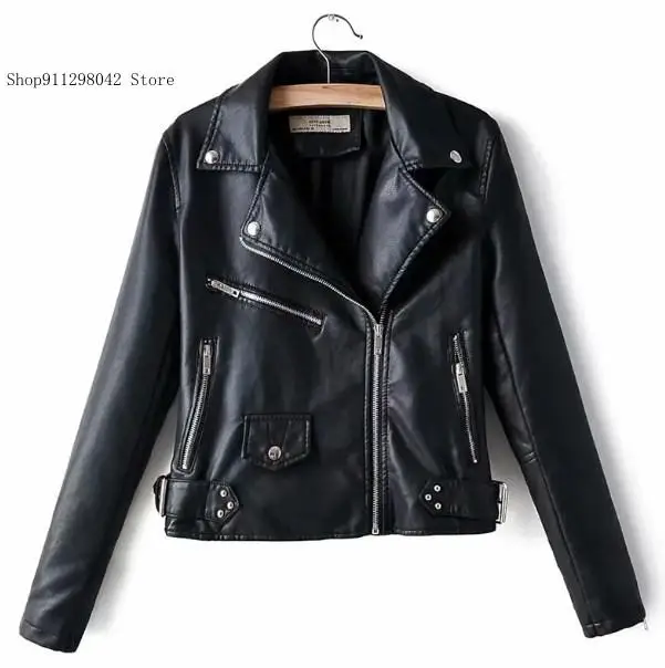 Spring and Autumn Solid Color Casual Pu Leather Jackets and Coat Women