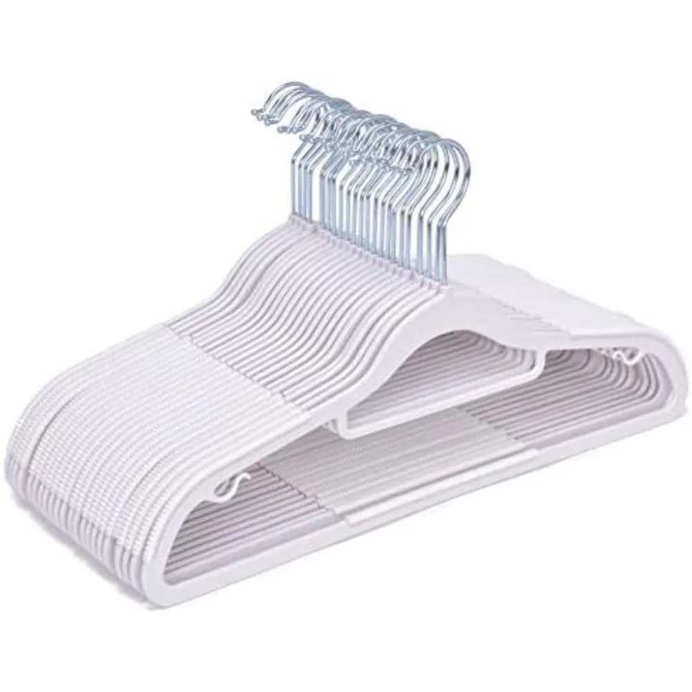 Clothes Hangers 50 Pack - Non-Velvet Plastic Hangers for Clothes - Heavy Duty Coat Hanger Set - Space-Saving Closet Hangers