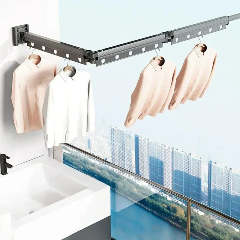 Suction Wall Mount Folding Clothes Drying Rack With Retractable Suction Cup Extension Pole Reusable 3-Fold Clothes Drying Rack