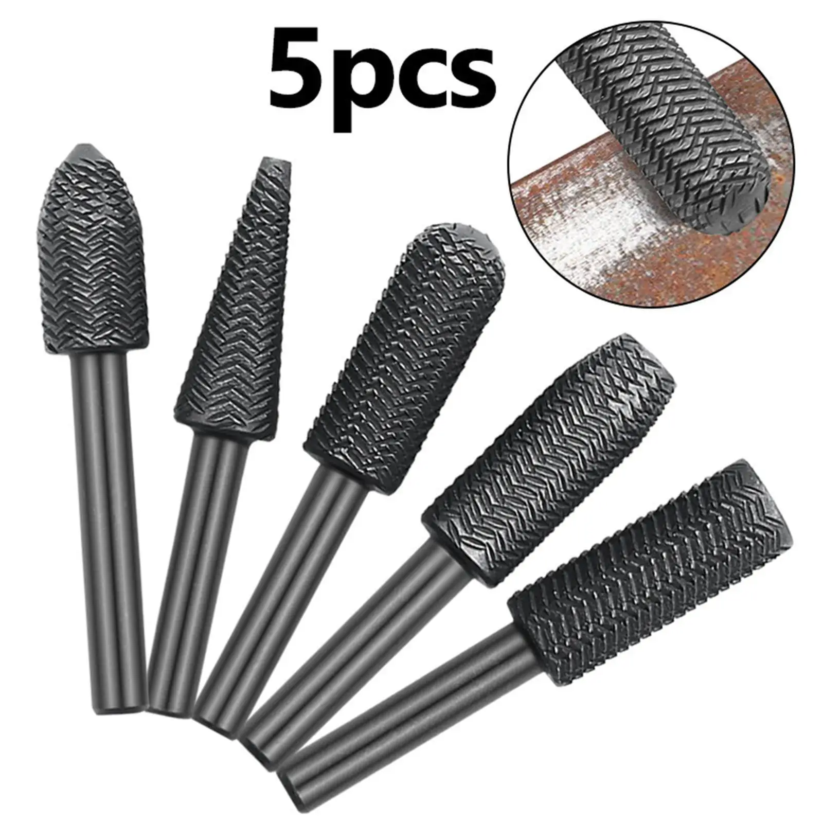 5Pcs Rotary Burr Set 1/4" Shank for Drilling Model & Hobby Applications