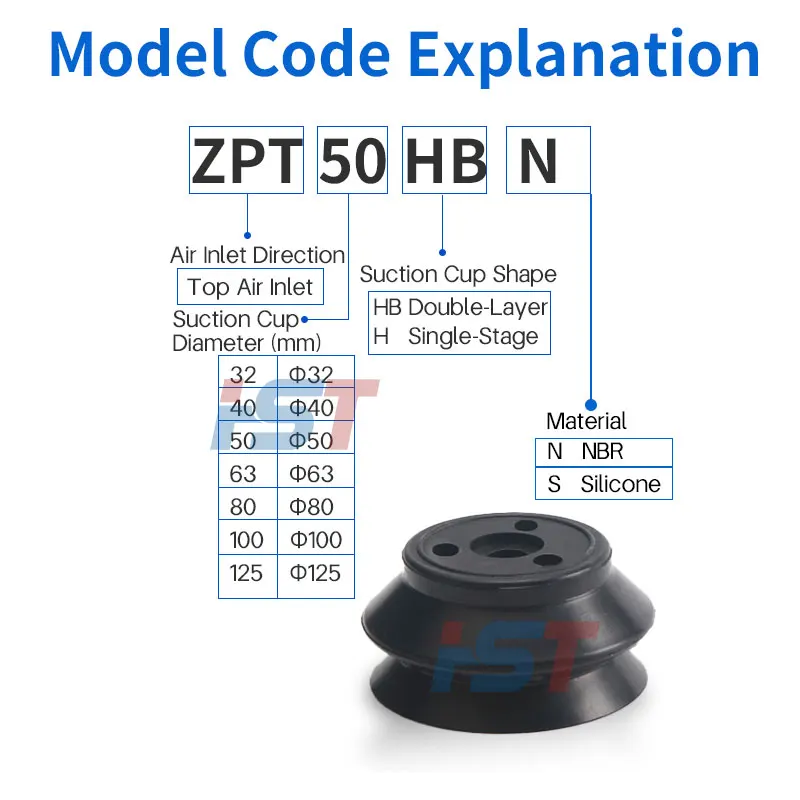 HST ZP40HB/50/63HB/80/100HB Double-layer Heavy Duty Vacuum Suction Cup Rubber Suction Pad Industrial Robot Arm Parts