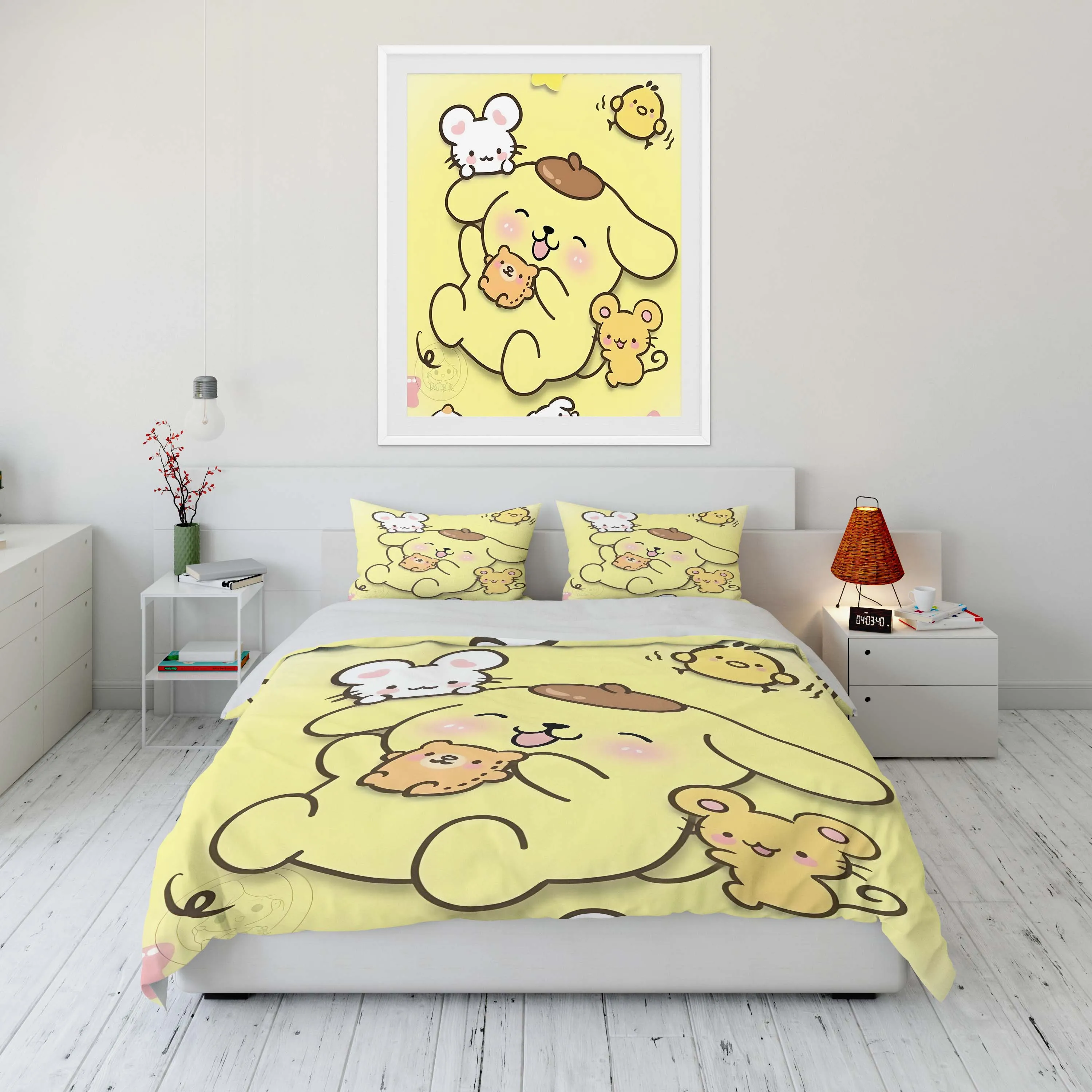 Imagem -04 - Sanrio Pom Pom Purin Impresso Bedding Conjunto para Adulto Microfibra Bed Cover Cartoon Fronha Duvet Quarto 10 Tamanhos