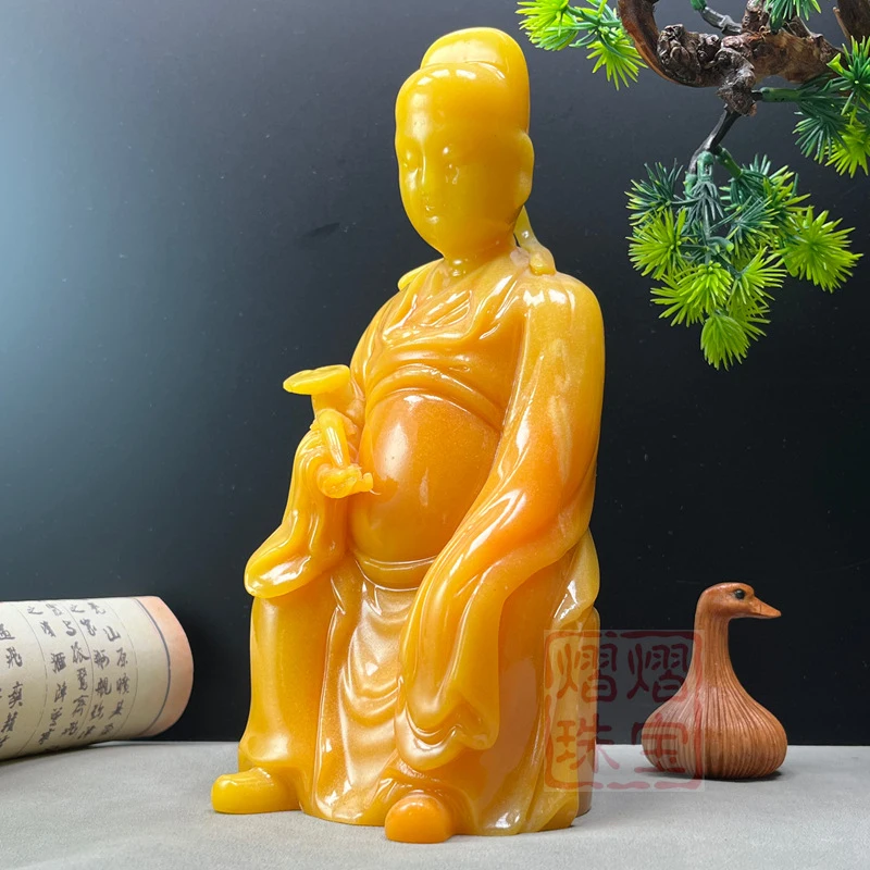 Imitation Shoushan Stone Feng Shui Ornament of Wenchang Di Jun with Crown and Ruyi Scepter for Success in Studies and Fortune