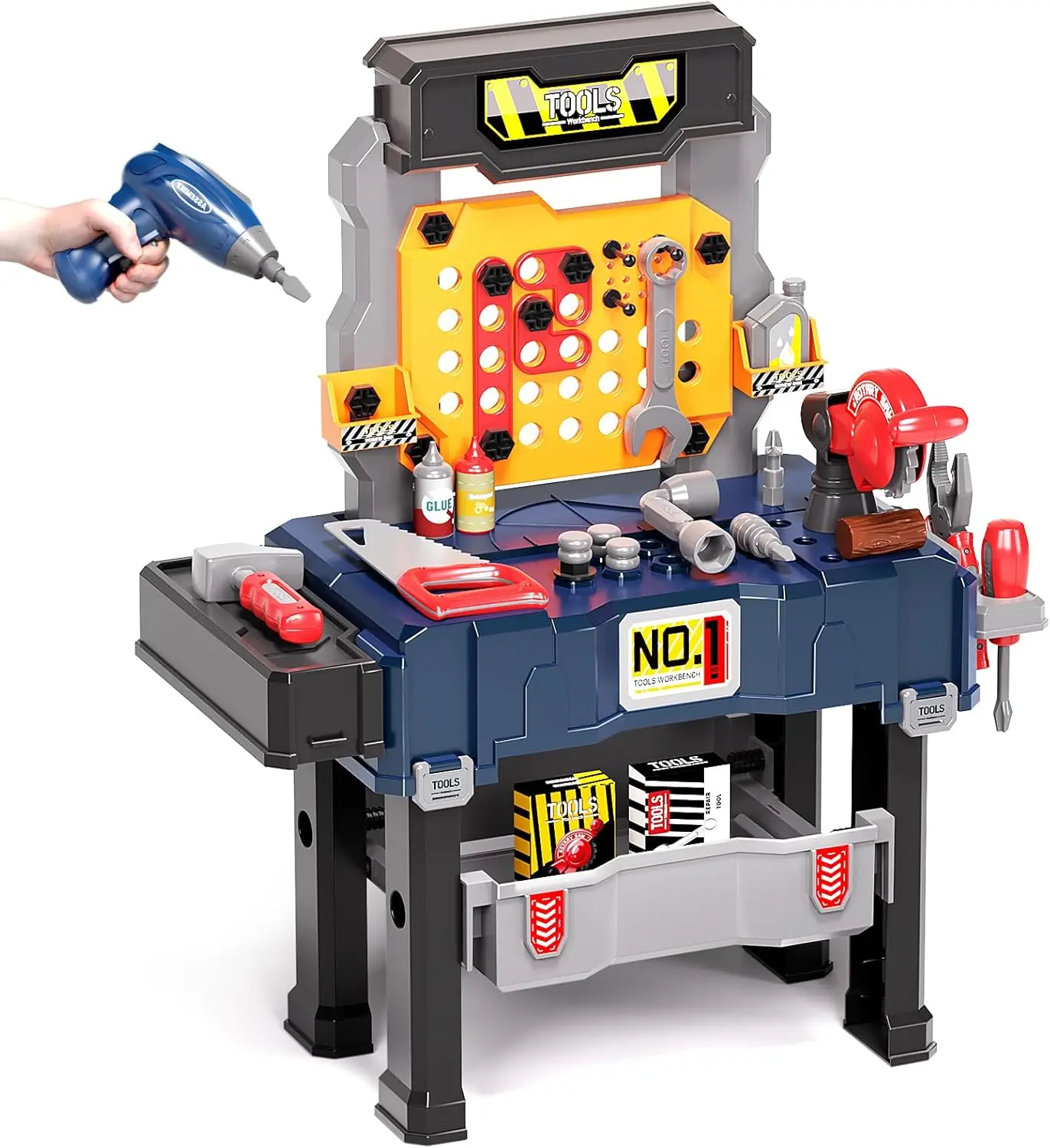リアルな電動ドリル付きキッズツールベンチ、3～5歳向け建設作業台おもちゃ、3～4歳向け幼児用ベンチセット