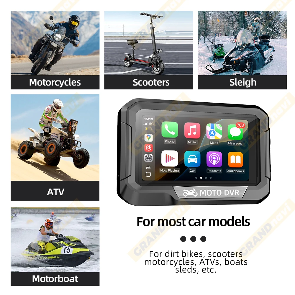 3.4 inch Mini Motorcycle Navigation GPS DVR Wireless Carplay Android Auto IP67 Waterproof Display Bluetooth 5.0 Moto Monitor