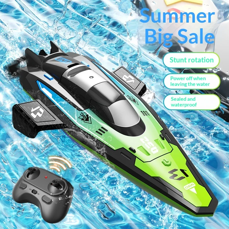 Ty13 Kids Remote Control Boat Mini Dual Rechargeable Waterproof Stunt Toy with Water Induction Power off Feature for Pool Lake