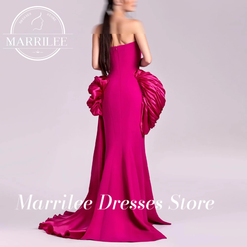 Marrilee ที่กําหนดเอง Elegant A-Line Sweep Train Bow สีทึบซิปด้านหลัง Lady Gowns สําหรับโอกาสพิเศษ Ruffles ความยาวชั้น