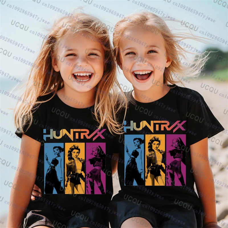 Kpop شيطان الصيادين الوالدين الطفل تي شيرتات قصيرة الاكمام لطيف Kpop شيطان الصيادين التي شيرت Harajuku موضة عادية القطن الاطفال التي شيرت