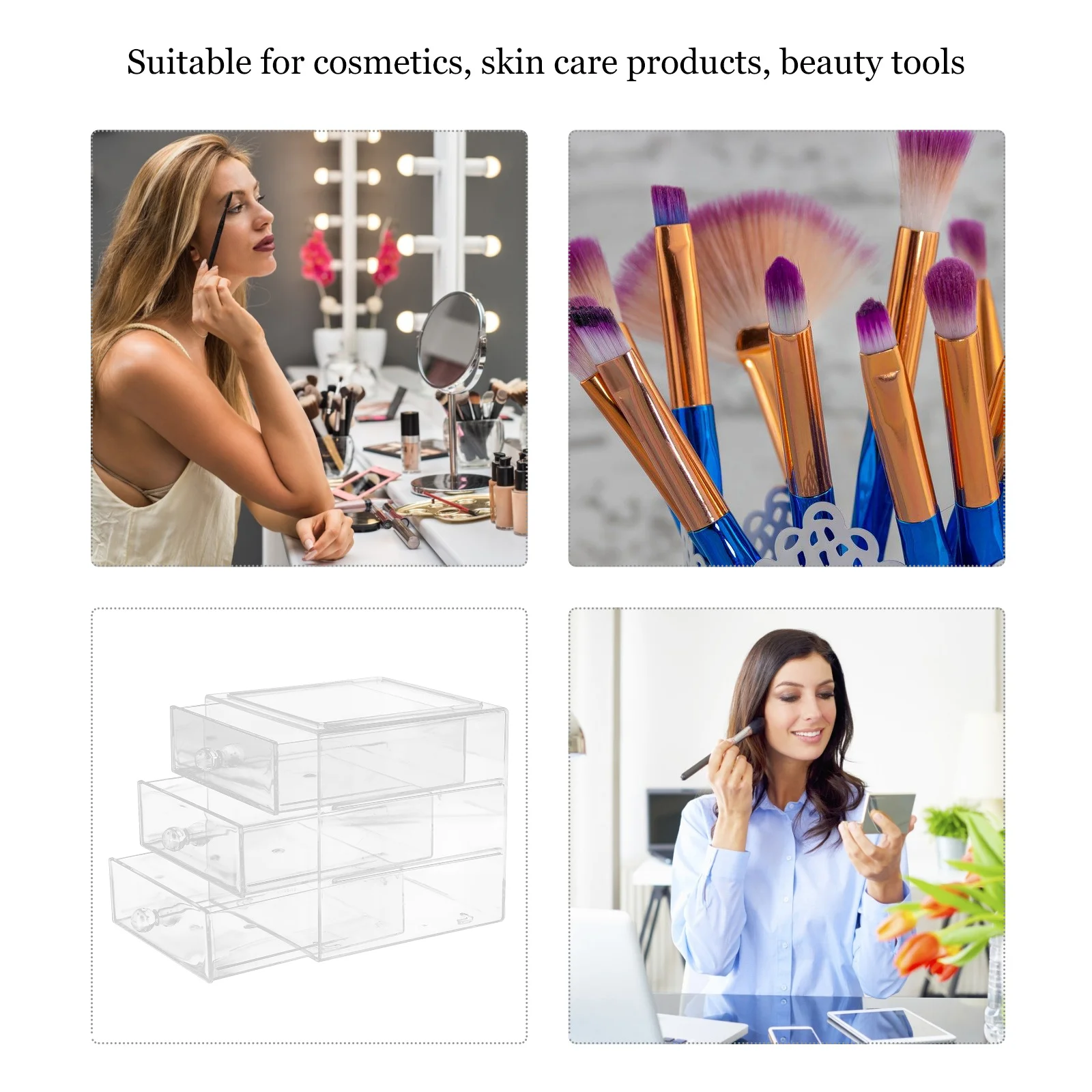 

3 Layer Acrylic Desk Organizer for Cosmetics Storage Case with Drawers Desktop Makeup Holder Stationery Office Sundries