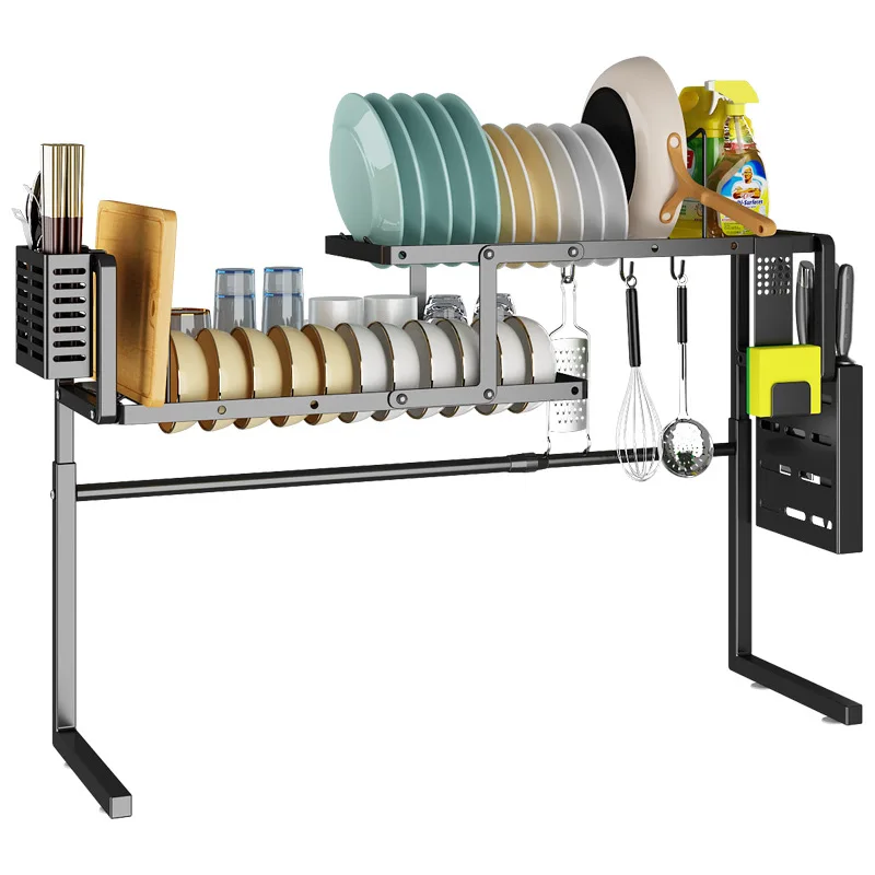 

Kitchen split-level dishwashing sink storage shelves countertop multi-functional storage dishwashing rack and dish drain rack