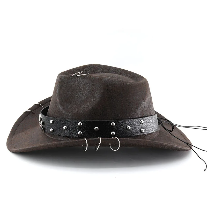 Neuer Vintage Western Cowboyhut aus Kunstleder für Herren, Gentleman Jazz Hüte, Panama Cowgirl Hut, Sombrero Hombre – Detail 6