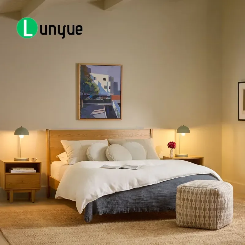 Modern American Oak Bed Frame Queen Double Size Luxury Organic Solid Wood Master Bedroom Furniture Customizable High Quality