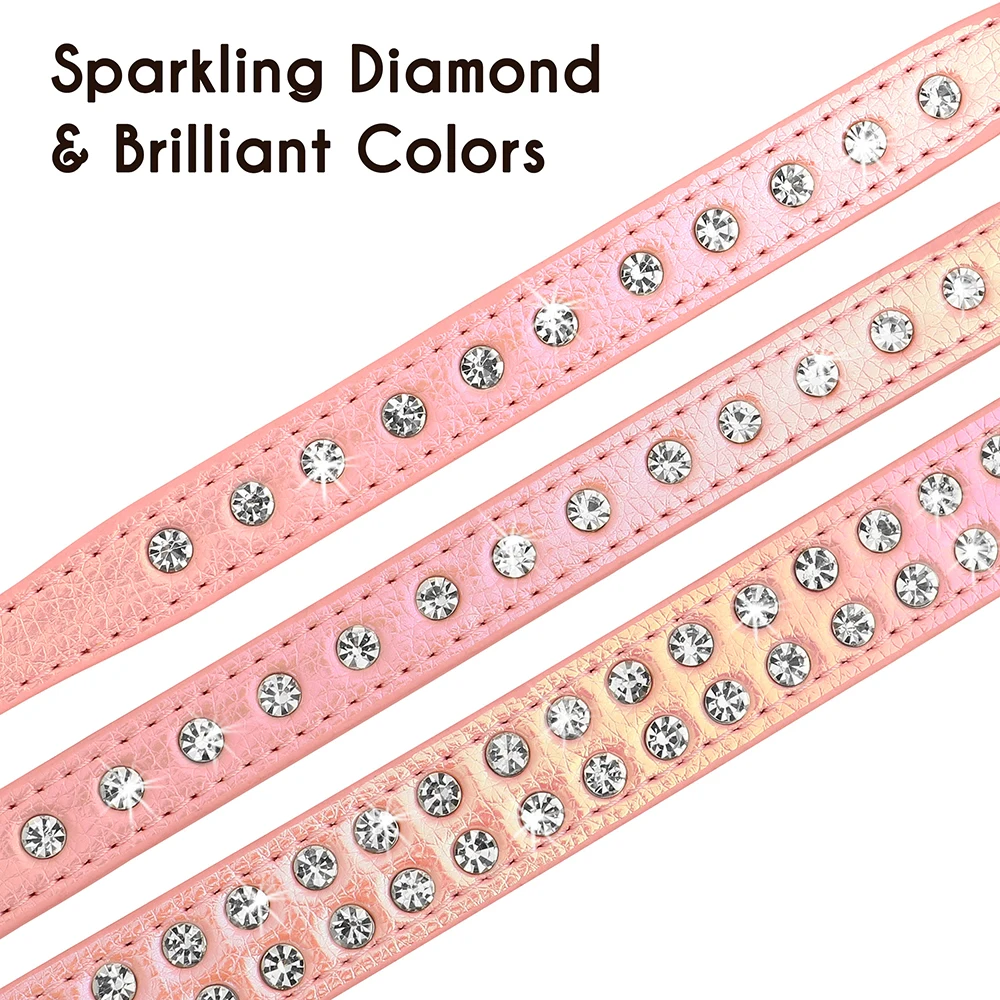 Crystal Small Dog Collar Leather Rhinestone Pet Dogs Collar Padded Puppy Cat Collars Adjustable for Small Dogs Chihuahua