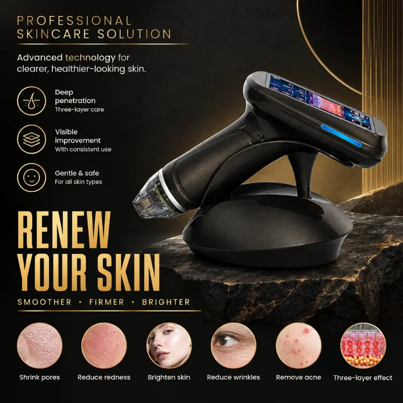 Handheld Microcrystalline RF Skin Care Machine Portable Aluminum Alloy Box Kit 4 Replaceable Treatment Tips Shrink Pores Acne