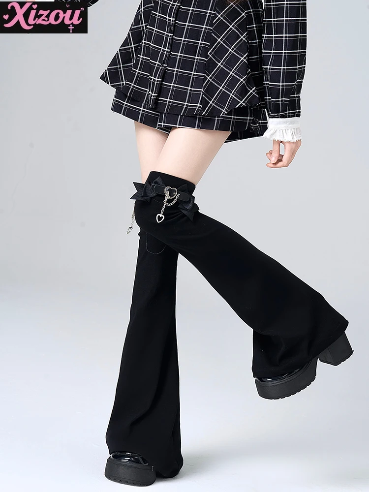 Japanese JK Knee Socks Women‘s Mine Series Mass-produced Bow Chain Leg Cover Love Leather Buckle White Wide Legs Warmers Thin