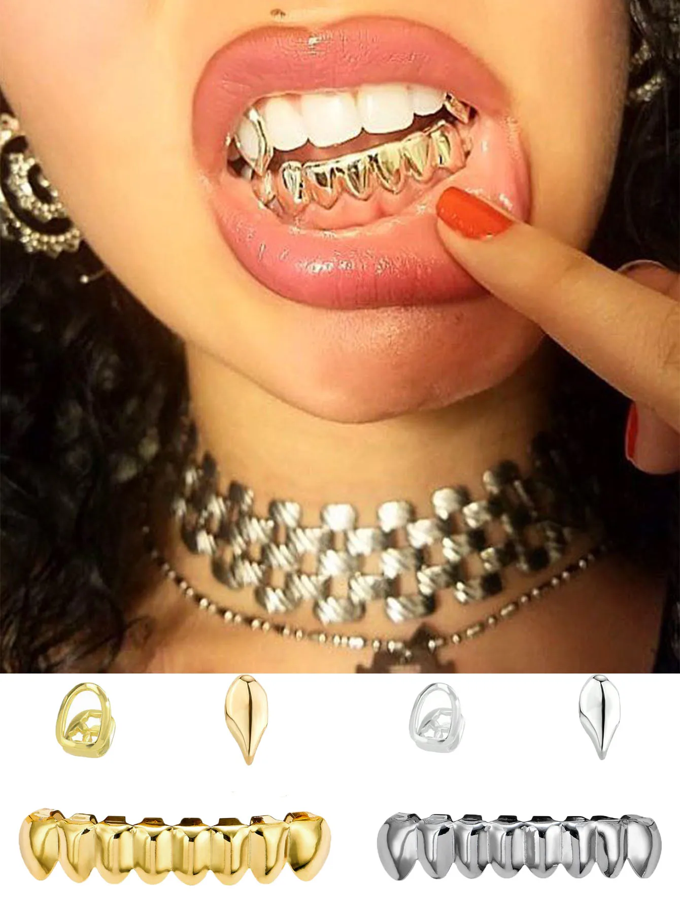 Three-Piece Set Of Fashionable Dental Jewelry, Hip-Hop Dental Jewelry, Pesonalized Stage, Party And Nightclub Wear Decoration