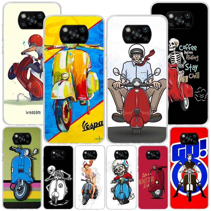 Vespa Scooter Motorcycle Phone Case For Xiaomi Poco X6 X5 X4 X3 Pro F6 F5 F4 Gt F3 F2 F1 M5S M5 M4 M3 M2 Nfc Soft Cover Shell X3