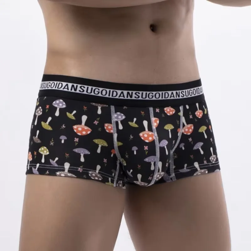 Printed Bugle Boxy Underwear for Low waist U Convex Pouch Boxer briefs Cotton Breathable Comfortable Sweat Absorb Sports Trunks