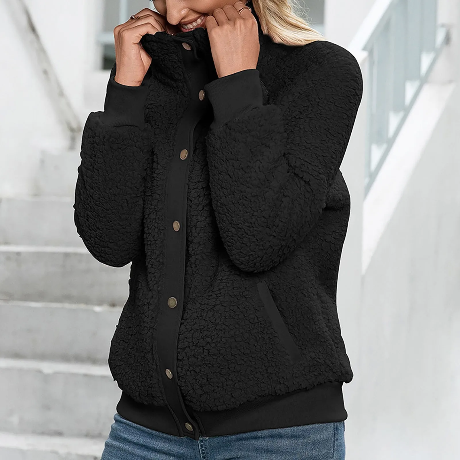 Jacket Women 2023 New Spring Autumn Winter Warm Plush Zipper Outwear Pocket Streetwear Loose Female Coat Outwear Dropshipping