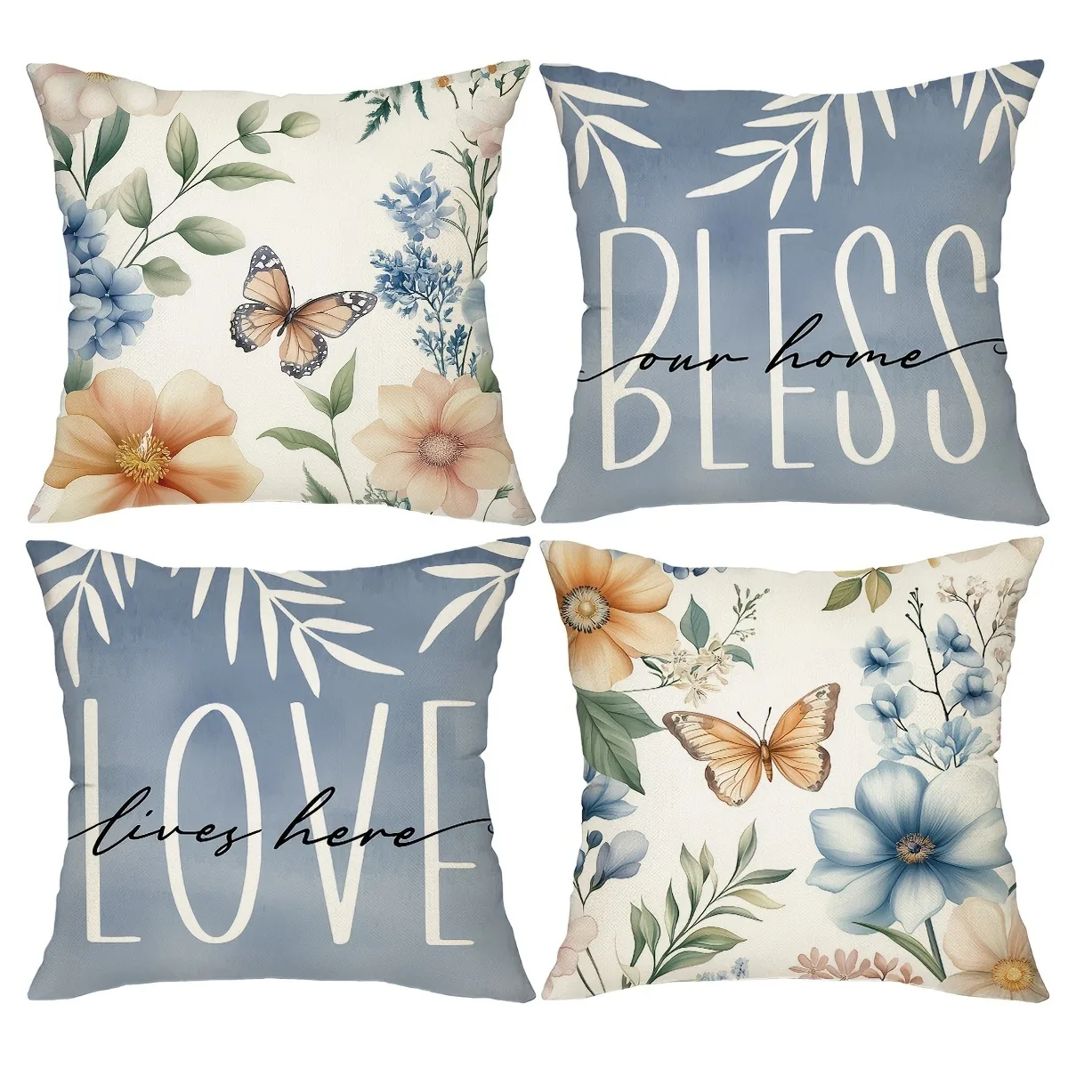 Short plush material pillowcaseWarm Homey Floral - Butterfly Pillow CoversLiving room sofa cushion cover, soft and comfortable,
