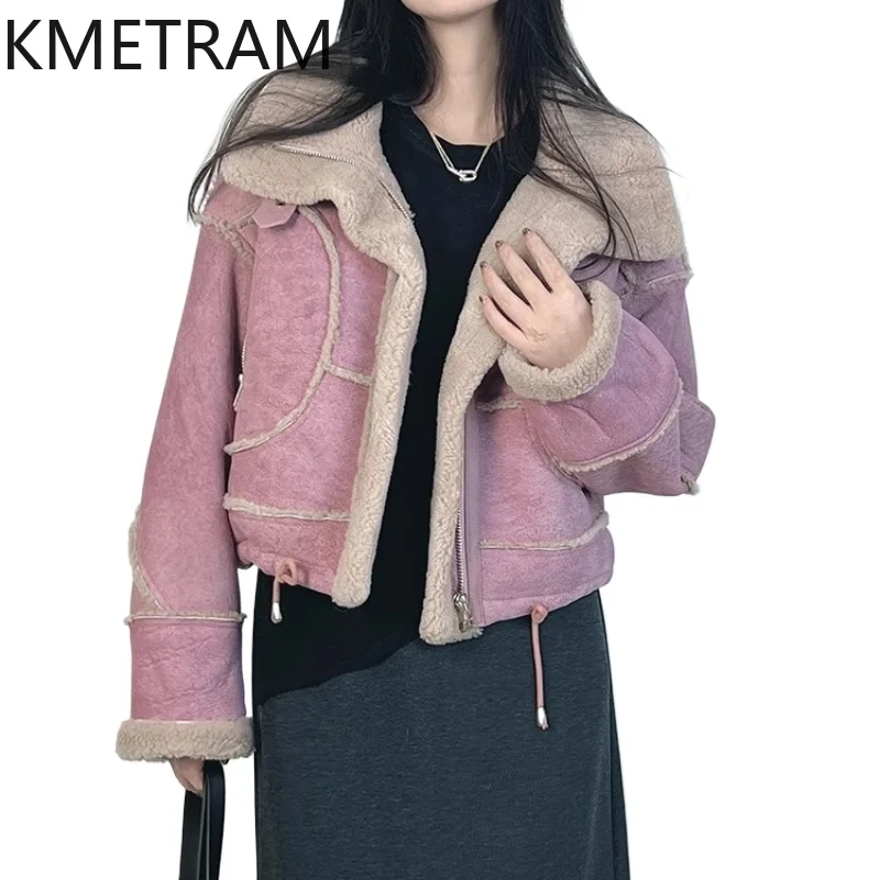 

Двусторонняя меховая куртка из натуральной овчины, женская розовато-фиолетовая шуба из натурального меха, зимние кожаные куртки, женская одежда 2025