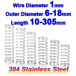 304 Stainless Steel Compression Spring 1mm Shock Absorption Rotor Return Compressed Pressure Springs OD 6-18mm Length 10-305mm