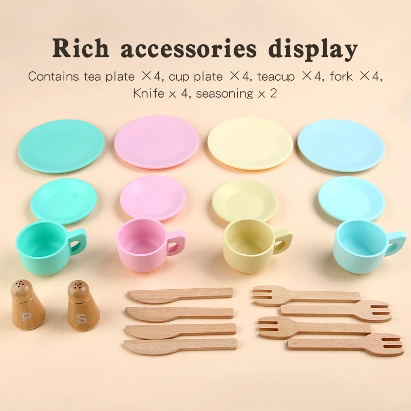 Houten Afternoon Tea Set Kinderen Gesimuleerde Keuken Speelgoed Speelhuis Rollenspel Theeservies Accessoires Voor Kind Vroeg Onderwijs