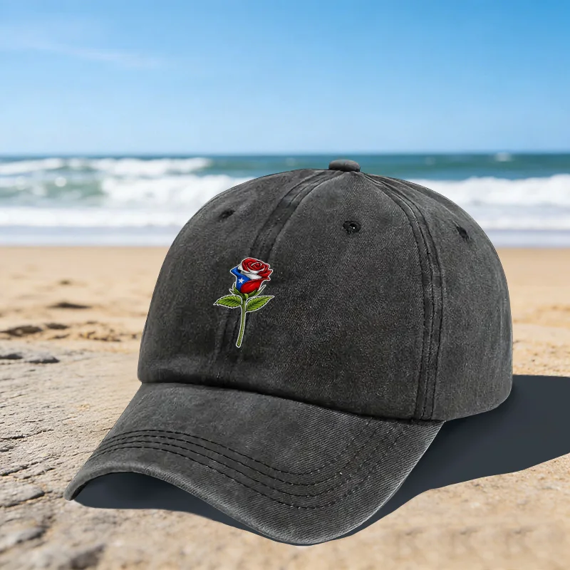 Puerto-Rican-Flag-Rose-Print-Baseball-Cap-Unisex-Adjustable-Cotton-Cap-for-Beach-Vacation-Outdoor