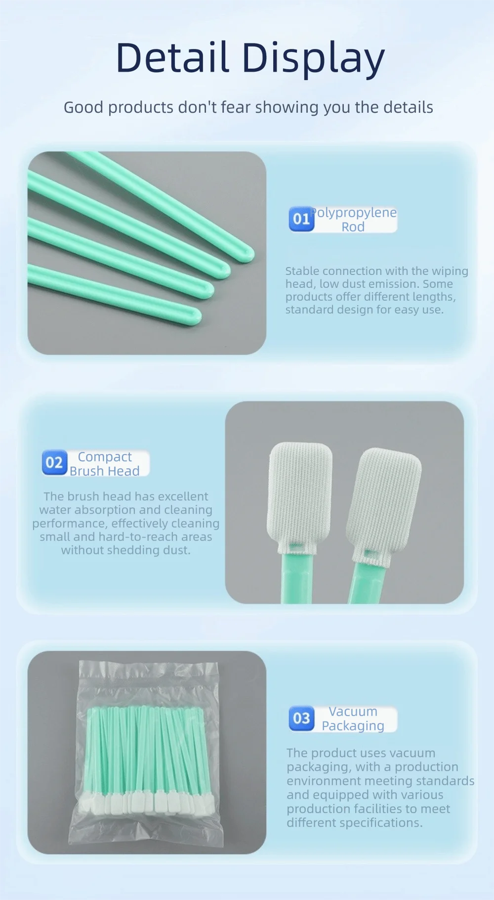 100 Stück staubfreie Reinigungsbürsten für Digitalkameras, nicht flauschige Faserspitzen, Kunststoffgriffe, Reinigungsschwamm, fein – Detail 8