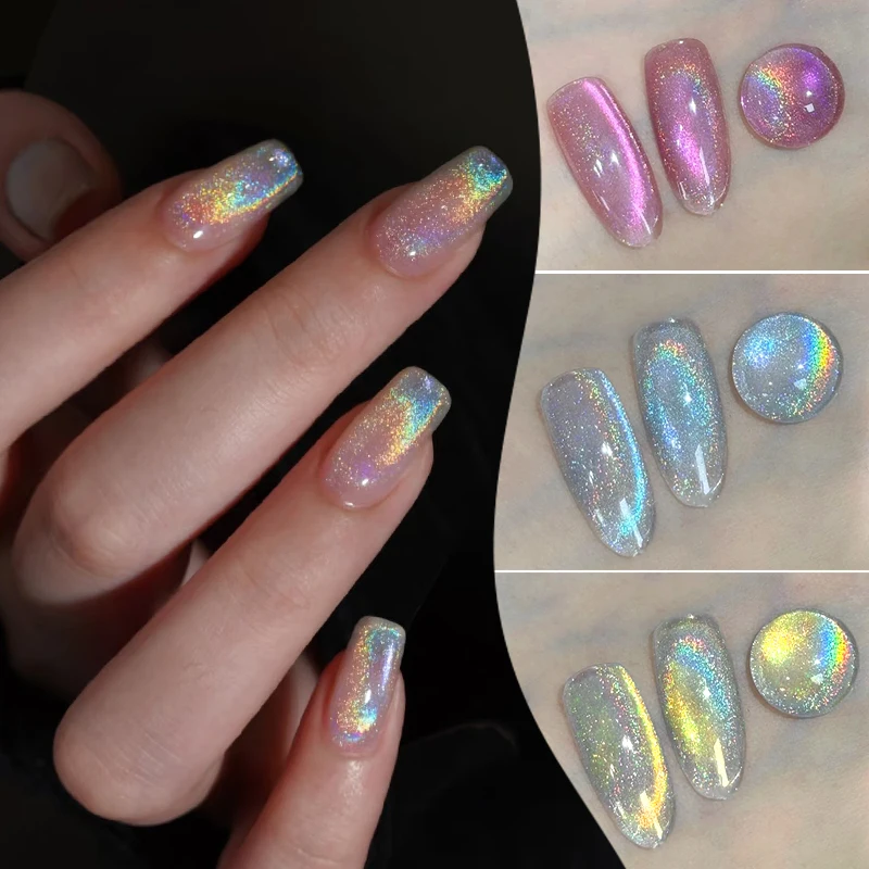 Mtssii conjunto de esmaltes de gel magnético aurora cat, 6 peças, arco-íris, rosa, verde, azul, cristal semi-transparente, kit de verniz em gel para arte em unhas