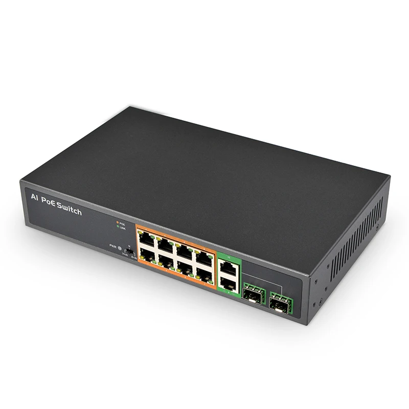 PSE1008GS-AI FCC Certified 8 10/100Mbps Fast Ethernet Ports + 2 Gigabit TP/SFP Ports Full-Duplex IEEE802.3af/at POE Switch
