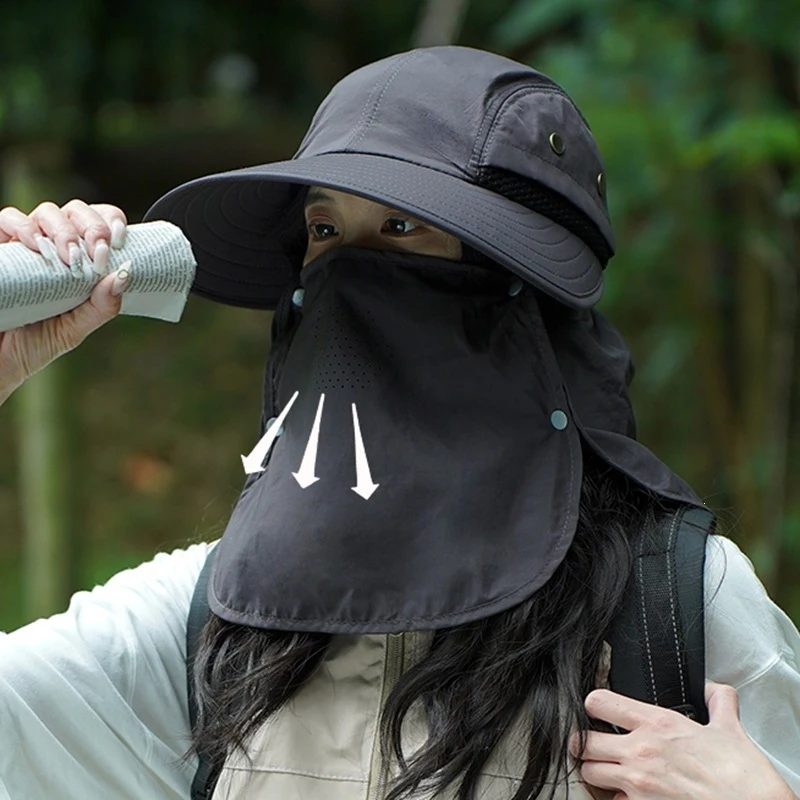 

Wide Brim Sunhat with Neck Flap Quick Dry Waterproof Fishing Cap Foldable Outdoor Hiking Camping Hat Detachable Face Mask