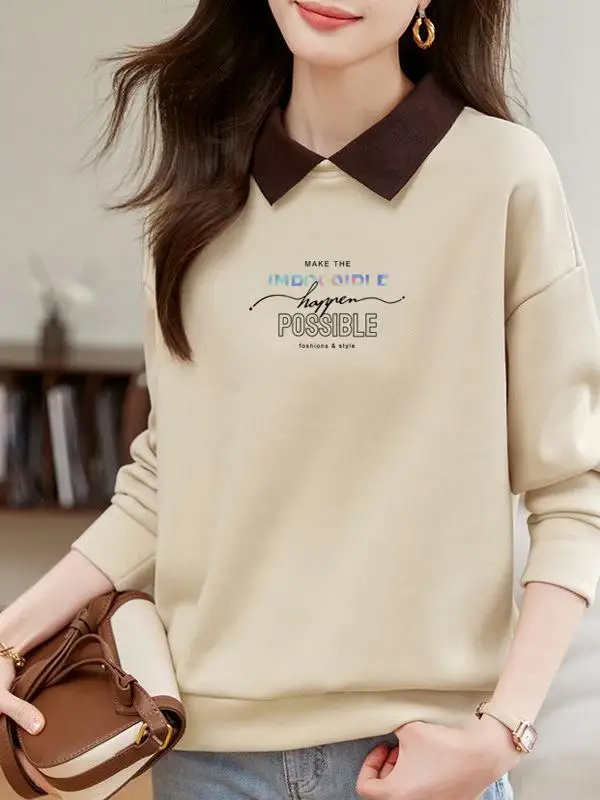 女性用 irt スウェットシャツ ロングスリーブ ターンダウンカラー ピュアコットン トップ ファッショナブルなベースレイヤー irt 春秋新作 sle