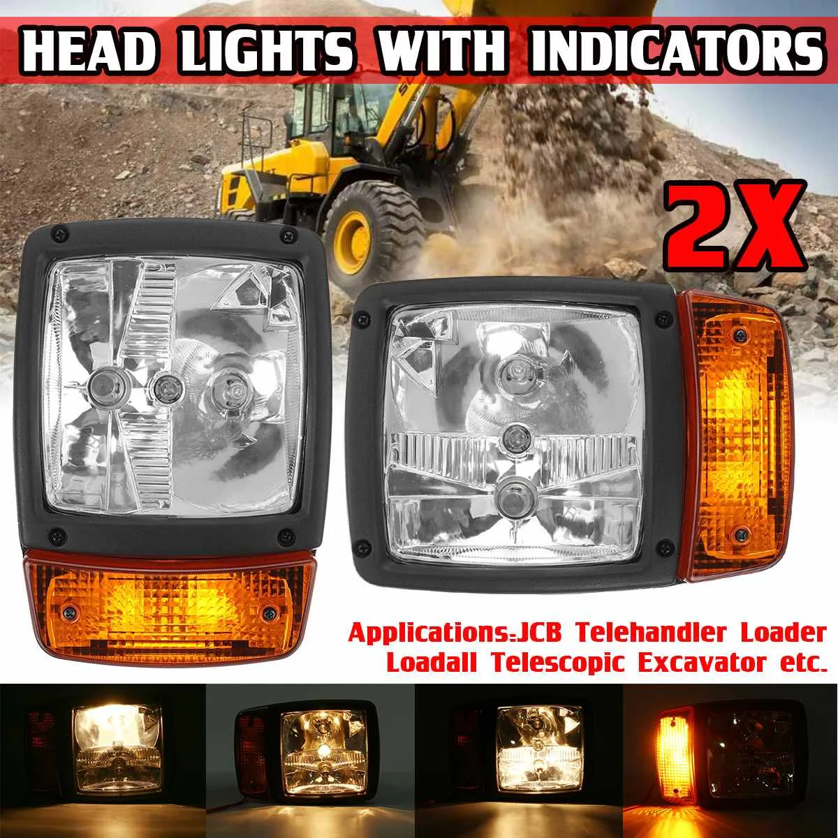 24V Excavator JCB LED Headlights Turn Signal Lamp Indicator Worklight for Tractor Telehandler Loader Forklift Front Headlight