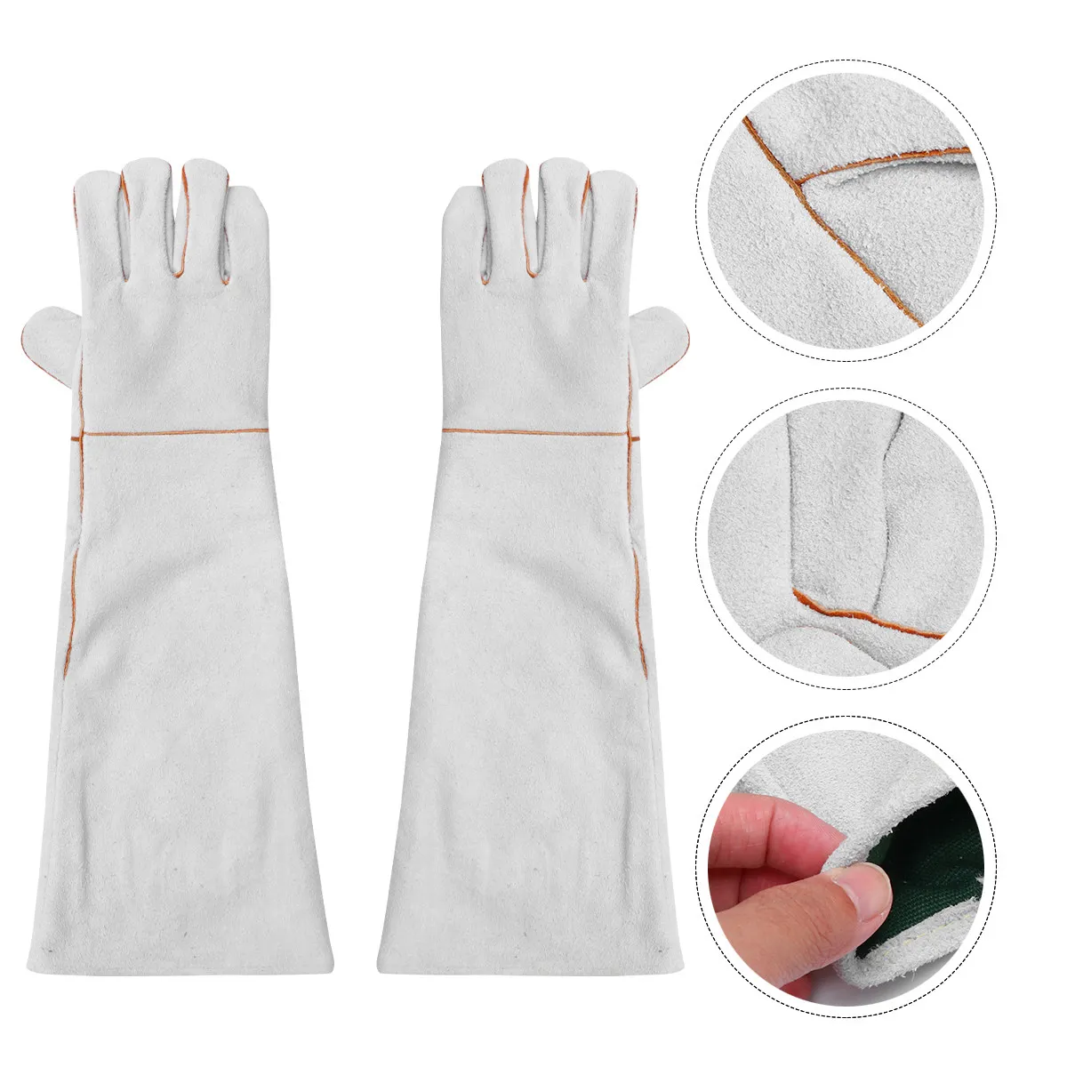 1Pair Anti-Bite Gloves Thick Shoulder Split Cowhide Bite Proof Scratch Resistant Fire Oil Heat Resistant for Pet Care