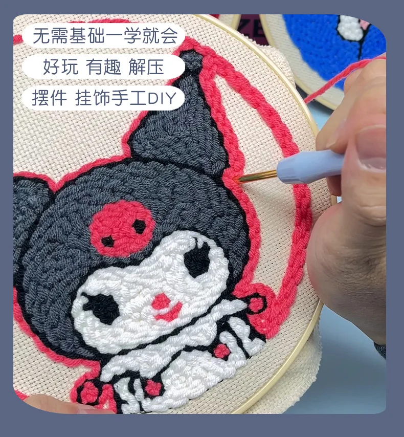 Kit de démarrage de broderie avec aiguille de poinçon, stylo de broderie à motif de dessin animé pour adultes et enfants, cadeau pour débutant, décoration de la maison