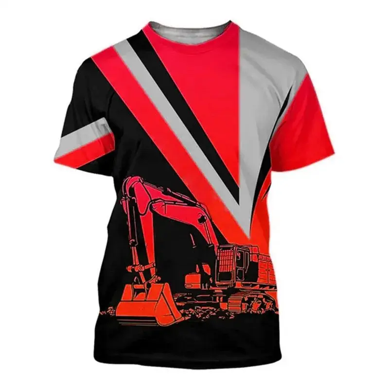 Summer Men's Fashion 3d Printed Engineering Car Excavator T-Shirt Casual Street Personality Large Size O Collar Short Sleeve