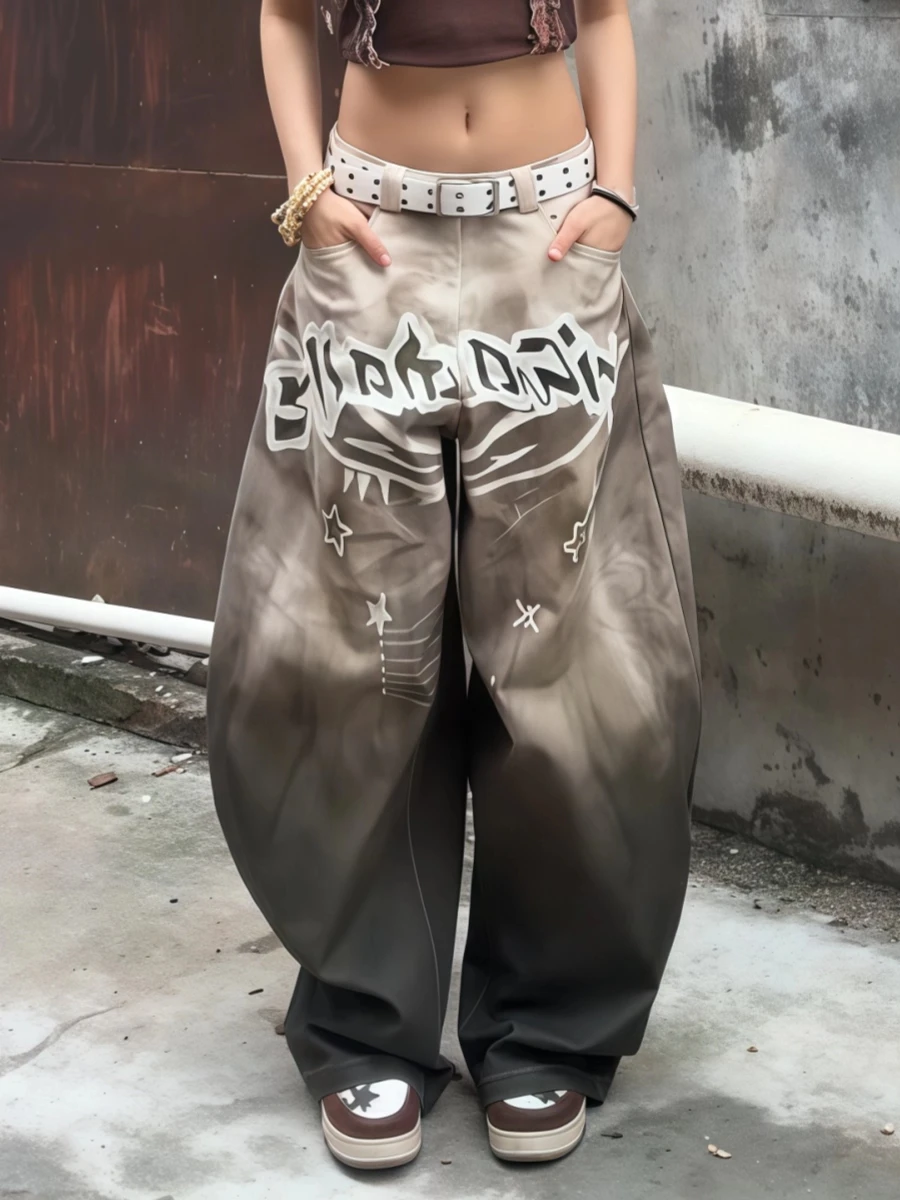 

Женские мешковатые джинсы в стиле хип-хоп Y2k, японская уличная одежда в стиле киберпанк 2000-х годов, джинсовые брюки в американском стиле ретро, длинные брюки Y2k