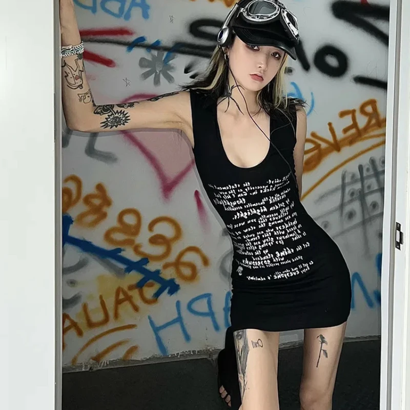 Y2K été pur désir Style femmes gothique Mini robe européenne et américaine gothique Punk sans manches jupe courte Sexy minceur